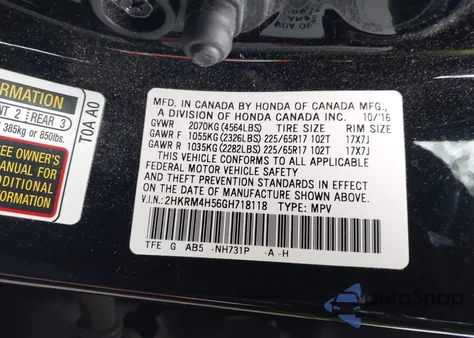 2016 Honda Cr-V Ex from USA, damaged, VIN 2HKRM4H56GH718118